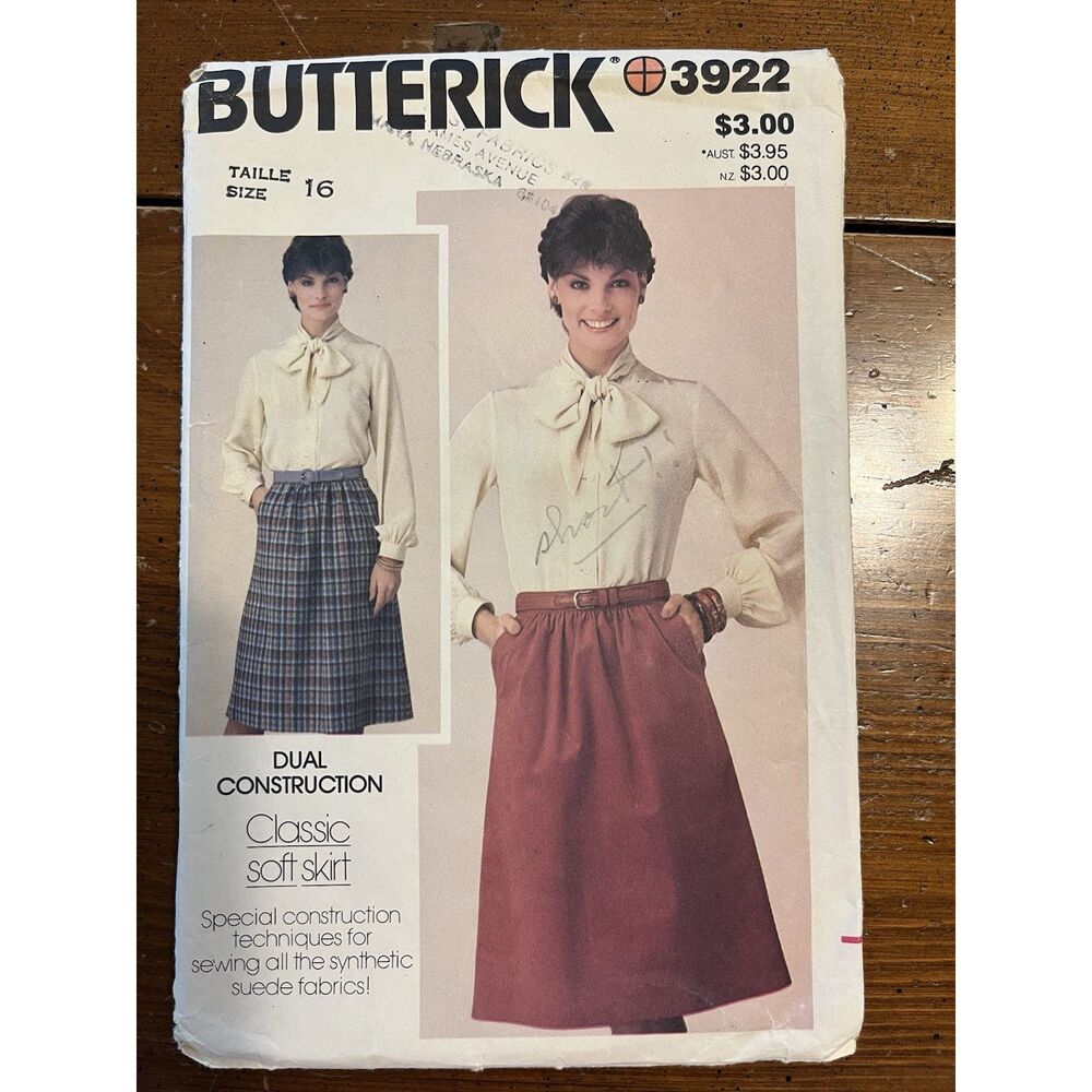 1970s Vintage Butterick 3922 Sewing Pattern Soft Skirt Size 16 Cut Complete